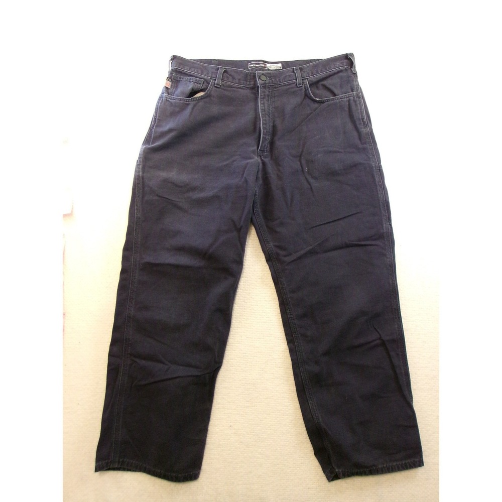 Carhartt FR Work Pants Mens 38x30 Navy Blue Loose Fit Canvas FRB159-DNY‎
